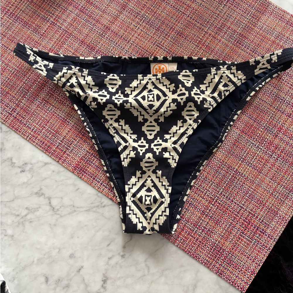 Tory Burch Navy and Cream Bikini Bottom L